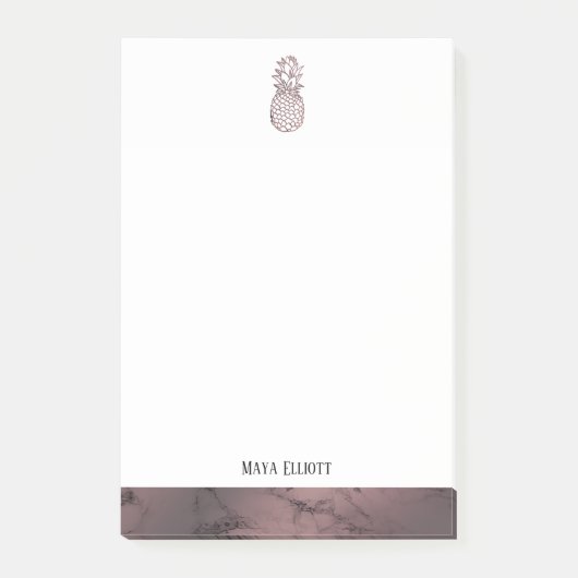 ホワイトオンバラ金ゴールド大理石パイナップル縁どズ&名前 ポストイット (正面)