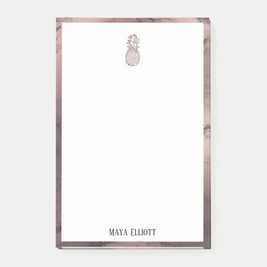 ホワイトオンバラ金ゴールド大理石パイナップル縁どズ&名前 ポストイット (正面)