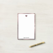 ホワイトオンバラ金ゴールド大理石、ハート縁どおよび名前 ポストイット (デスク上)