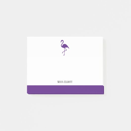 ホワイトオンパープルフラミンゴ縁ど&名付き ポストイット (正面)