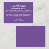 ホワイトオンパープル結婚の歓迎抱き枕バスケット プレイスカード (正面/裏面)