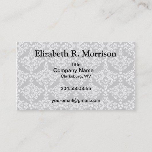 ホワイトオンフェミニンブラックダマスク 名刺 (正面)