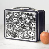 ホワイトオンブラックスカルパターン メタルランチボックス (インサイチュ)