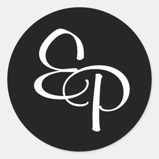 ホワイトオンブラックスクリプトモノグラム封筒用シール ラウンドシール (正面)