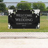 ホワイトオンブラックフローラようこそ結婚私たちのフォント 横断幕 (インサイチュ)