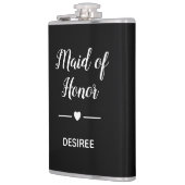 ホワイトオンブラックメイド・オブ・オーナー(花嫁付き添い人)と名前ハート フラスク (左)
