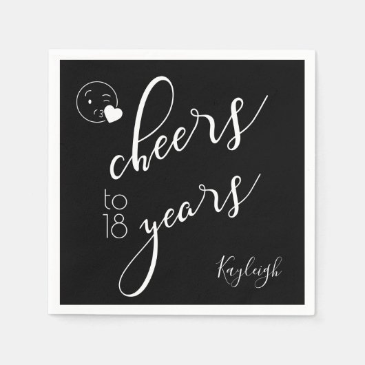 ホワイトオンブラックモダン文字応援から18年 スタンダードカクテルナプキン (正面)