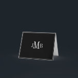 ホワイトオンブラックモノグラム折り畳みサンキューカード サンキューカード<br><div class="desc">黒い背景にクラシック白いイニシャルとシンプル白いサンキューカードを折り畳みビジネス対応のため素晴らしに（白い内側）。</div>