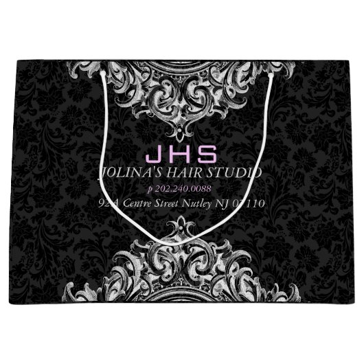 ホワイトオンブラックヴィンテージフローラオーナメント ラージペーパーバッグ (正面)