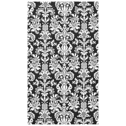 ホワイトオンブラックヴィンテージフローラマスク テーブルクロス (正面)