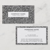 ホワイトオンブラックヴィンテージペイズリーパターン 名刺 (正面/裏面)