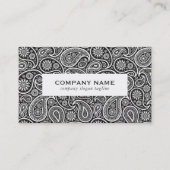 ホワイトオンブラックヴィンテージペイズリーパターン 名刺 (正面)