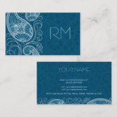 ホワイトオンブルーレトロペイズリーパターンデザイン 名刺 (正面/裏面)