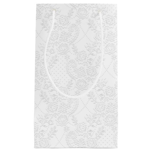 ホワイトオンホワイトブライダルレースエンボスルック抱き枕 スモールペーパーバッグ (正面)