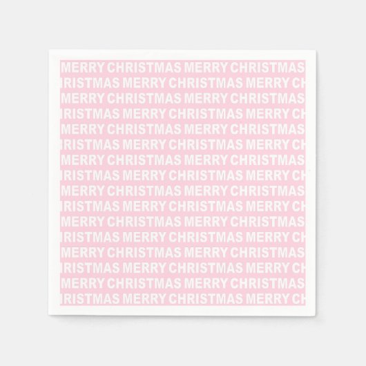 ホワイトオンライトピンククリスマスタイポグラフィ スタンダードカクテルナプキン (正面)