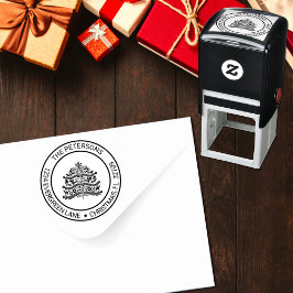 ホワイトオンレッドスカンジナビアのクリスマスツリーアドレス セルフインキングスタンプ