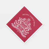 ホワイトオンレッドスカンジナビアのクリスマスツリー スタンダードランチョンナプキン (角)