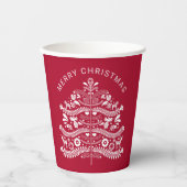 ホワイトオンレッドスカンジナビアのクリスマスツリー 紙コップ (正面)