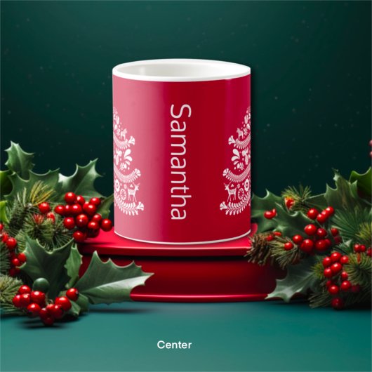 ホワイトオンレッドスカンジナビア北欧クリスマスツリー コーヒーマグカップ