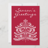 ホワイトオンレッドスカンジナビア北欧クリスマスツリー シーズンカード (正面)