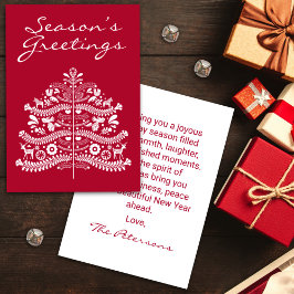 ホワイトオンレッドスカンジナビア北欧クリスマスツリー シーズンカード