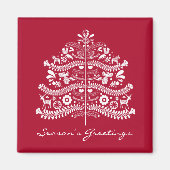 ホワイトオンレッドスカンジナビア北欧クリスマスツリー マグネット (正面)