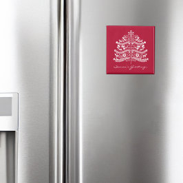 ホワイトオンレッドスカンジナビア北欧クリスマスツリー マグネット