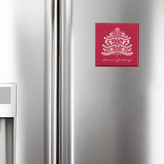 ホワイトオンレッドスカンジナビア北欧クリスマスツリー マグネット