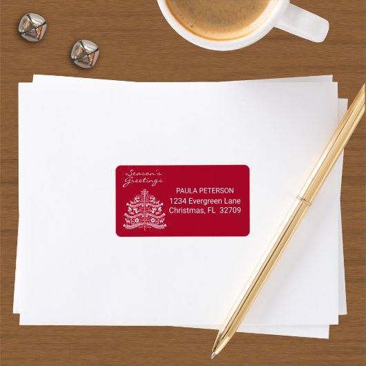 ホワイトオンレッドスカンジナビア北欧クリスマスツリー ラベル