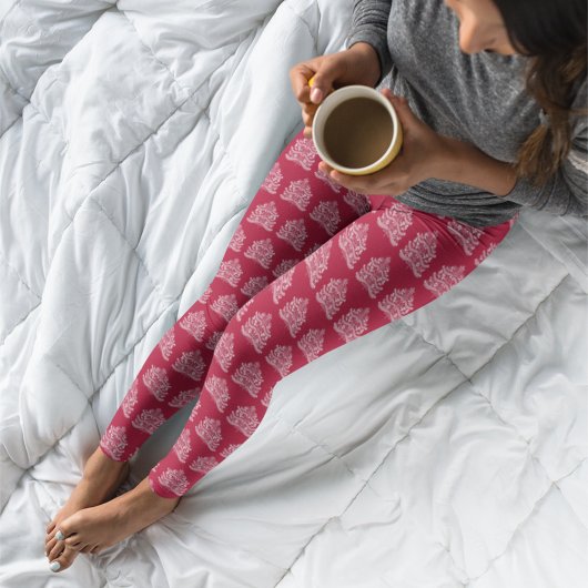 ホワイトオンレッドスカンジナビア北欧クリスマスツリー レギンス