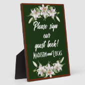 ホワイトオン深いグリーンカラリリーズゲストブック フォトプラーク (側面)