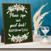 ホワイトオン深いグリーンカラリリーズゲストブック フォトプラーク (側面)