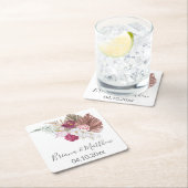 ホワイトオーキズドライパームブルゴーニュフローラ結婚ズ スクエアペーパーコースター (インサイチュ)