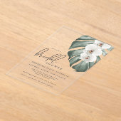 ホワイトオーキッズトロピカルパラダイスブライダルシャワー アクリル招待状 (レイダウン)