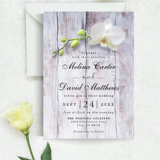 ホワイトオーキッドウッドバックグラウンド結婚式招待状 案内状