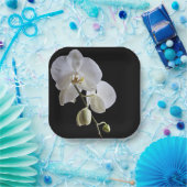 ホワイトオーキッドオンブラック ペーパープレート (パーティー)