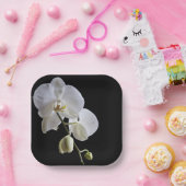 ホワイトオーキッドオンブラック ペーパープレート (パーティー)