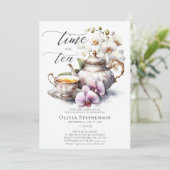 ホワイトオーキッドセエレガントットシックブライダルティーシャワー 招待状 (スタンド正面)