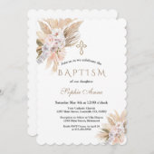 ホワイトオーキッドピンクローズパンパスグラスバプテスマ 招待状 (正面/裏面)