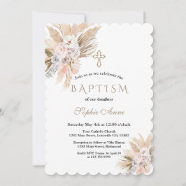 ホワイトオーキッドピンクローズパンパスグラスバプテスマ 招待状