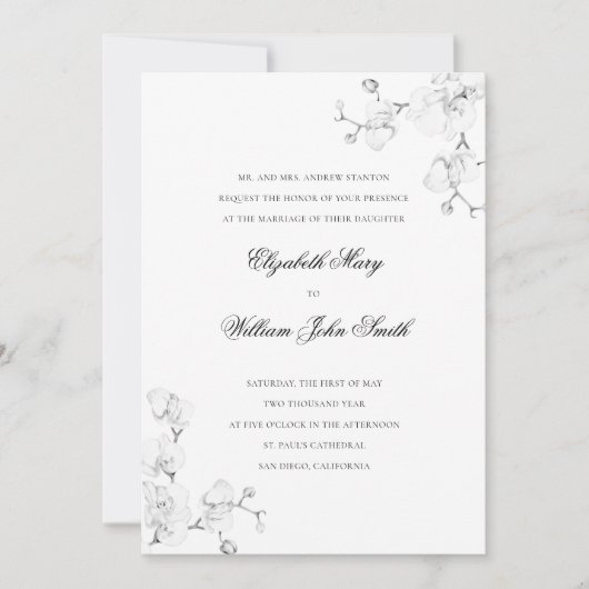 ホワイトオーキッドファインアートフレームエレガフォーマルントウェディング 招待状 (正面)