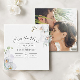 ホワイトオーキッドフォト結婚式の延期案内カード セーブザデート