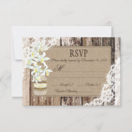 ホワイトオーキッドフラワーズウッドレース素朴RSVPカード 出欠カード