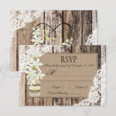 ホワイトオーキッドフラワーズウッドレース素朴RSVPカード 出欠カード (正面/裏面)