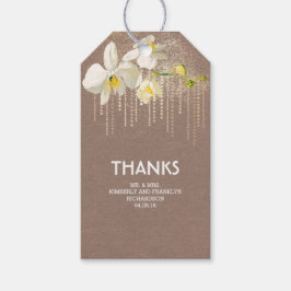 ホワイトオーキッドフラワー金ゴールドグラムヴィンテージウェディング ギフトタグ