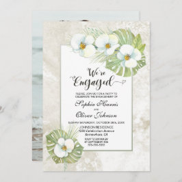 ホワイトオーキッドフローラフォト婚約パーティ 招待状