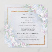 ホワイトオーキッドフローラブルーウォーターカラーブライダルシャワー 招待状 (正面/裏面)