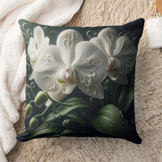 ホワイトオーキッドフローラ クッション (ブランケット)