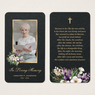 ホワイトオーキッドブラック金ゴールド写真葬式祈りの言葉カード