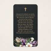 ホワイトオーキッドブラック金ゴールド写真葬式祈りの言葉カード (裏面)